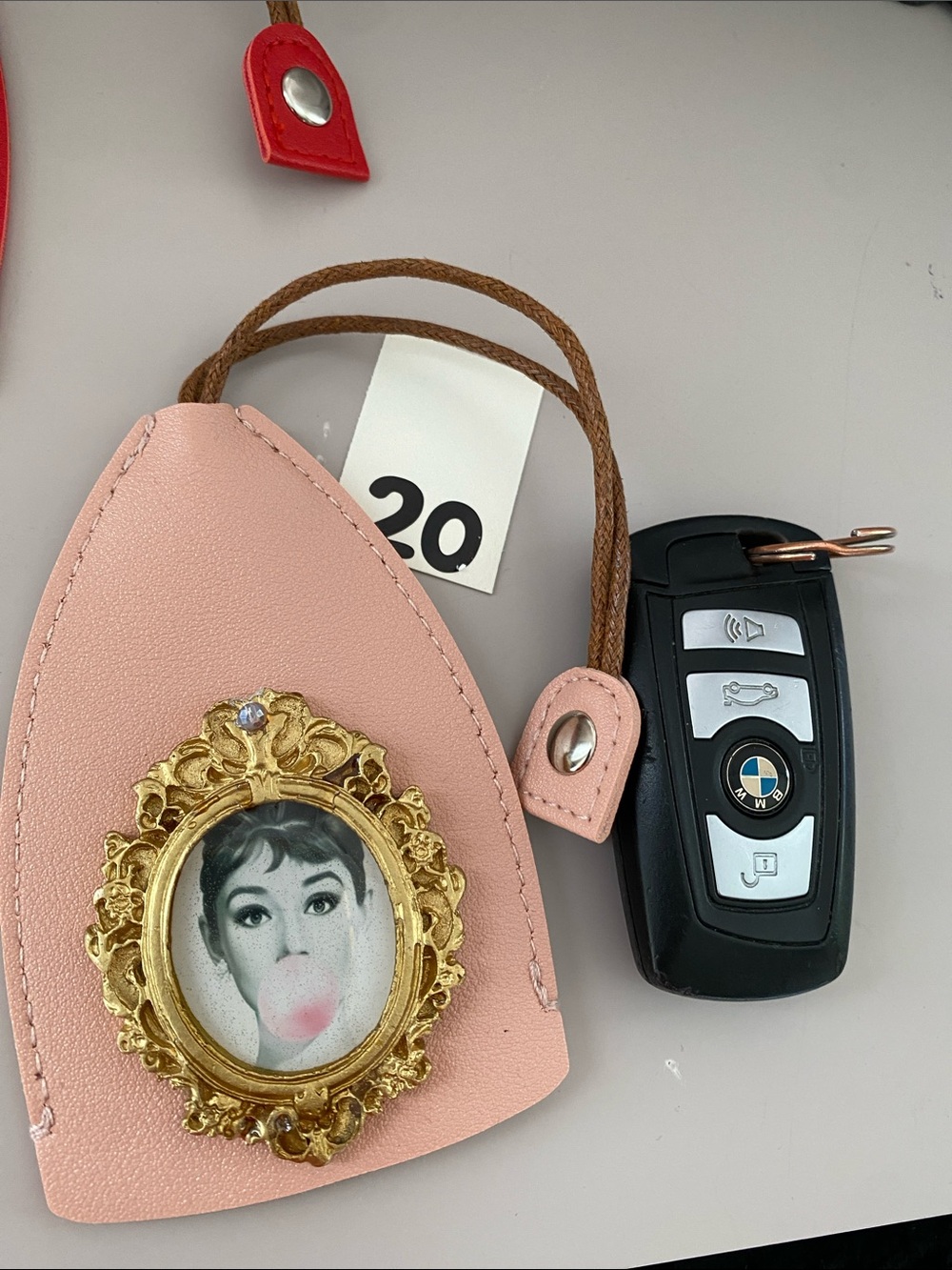 Pink Decorative Leather Keychain BREAKFAST TIFFANY’S PURSE CHARM